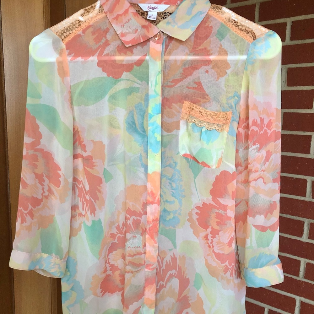 Candies Semi-sheer Floral Button down